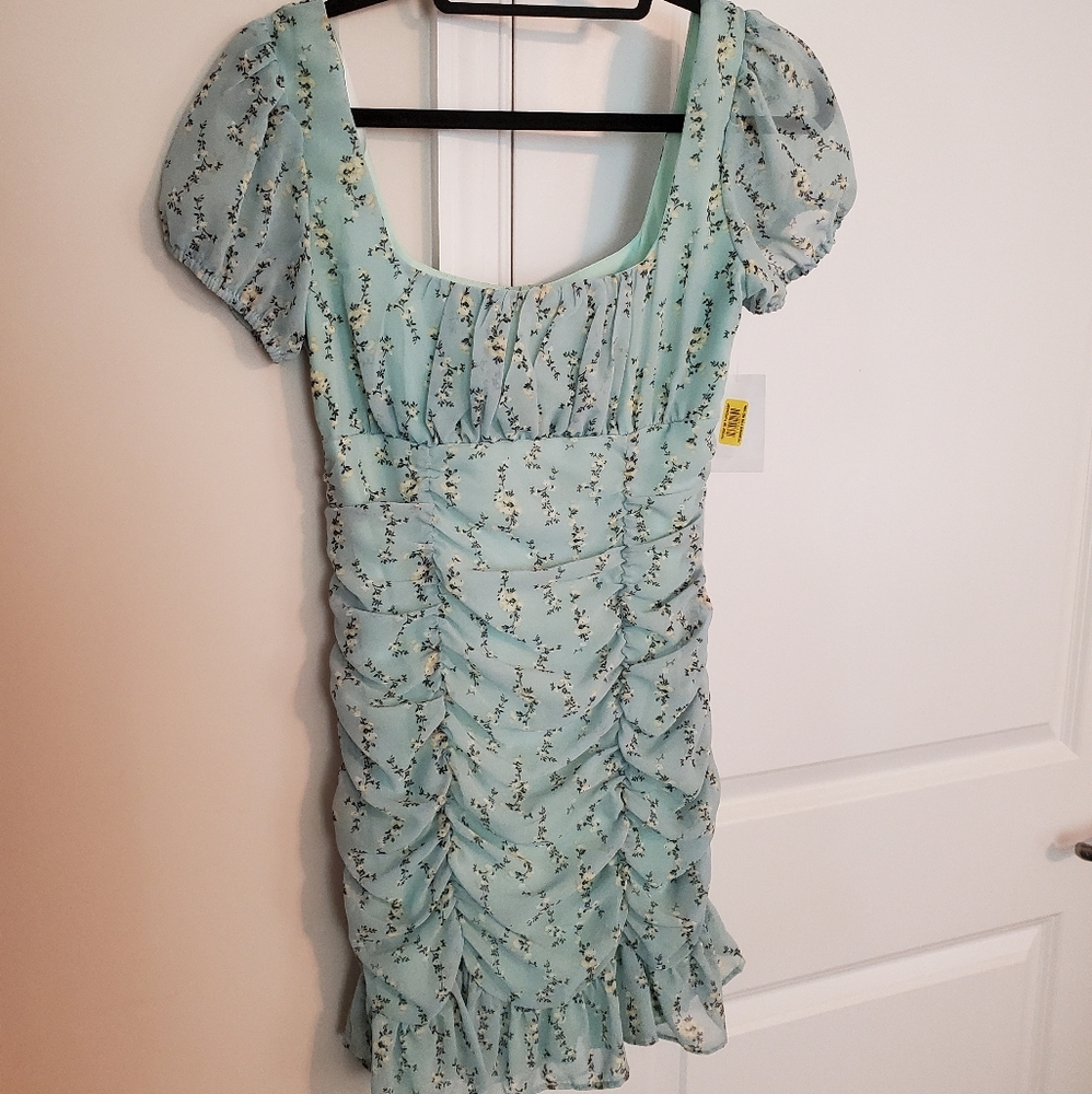 B Darlin Green and Yellow Floral Ruffle Dress